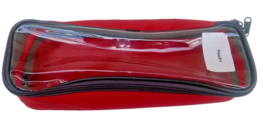 Red Medical Pouch with Hook Loop Transparent Lid - 33cm x 12cm x 8cm Responder