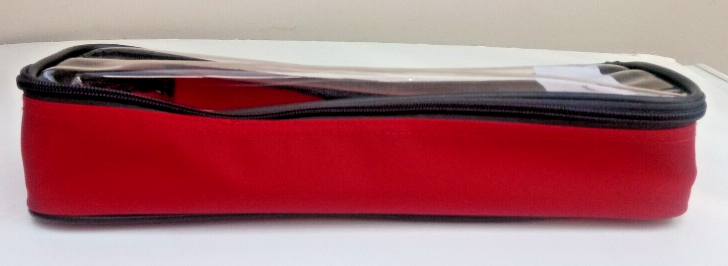 Red Medical Pouch with Hook Loop Transparent Lid - 33cm x 12cm x 8cm Responder