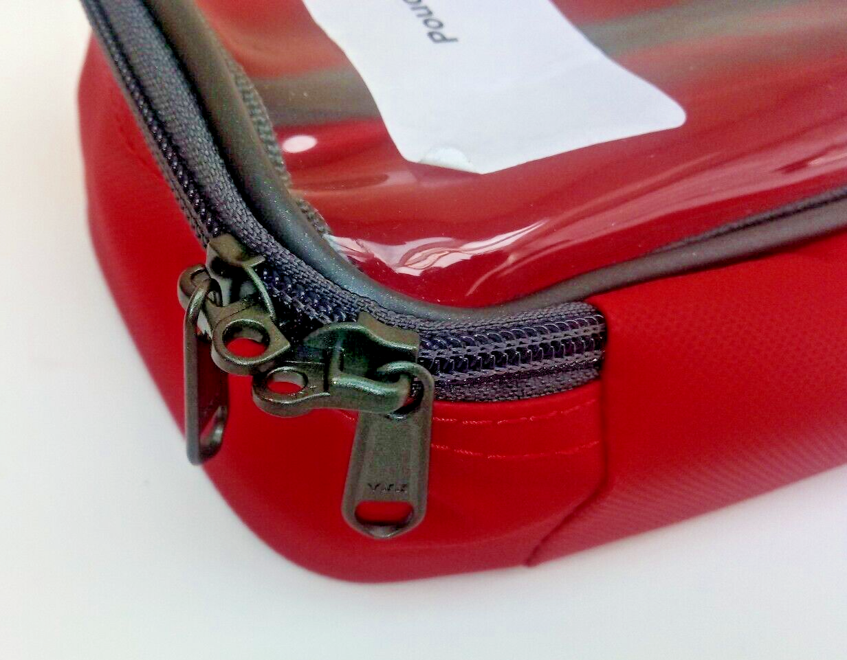 Red Medical Pouch with Hook Loop Transparent Lid - 33cm x 12cm x 8cm Responder