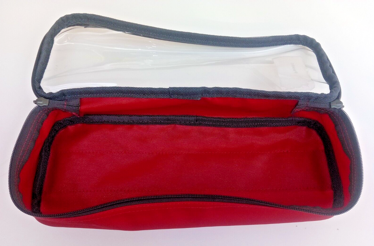 Red Medical Pouch with Hook Loop Transparent Lid - 33cm x 12cm x 8cm Responder
