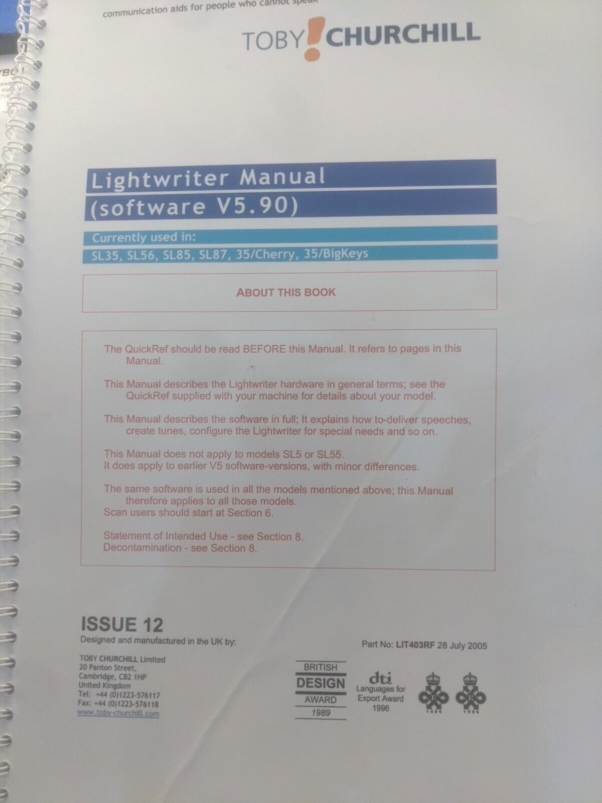 Toby Churchill SL87M Lightwriter - Speech Assistance Device - Complete