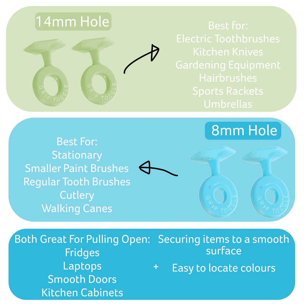 Grip Toggle 4 Pack 2 Sizes - Simple suction tool that attaches to items to aid dexterity