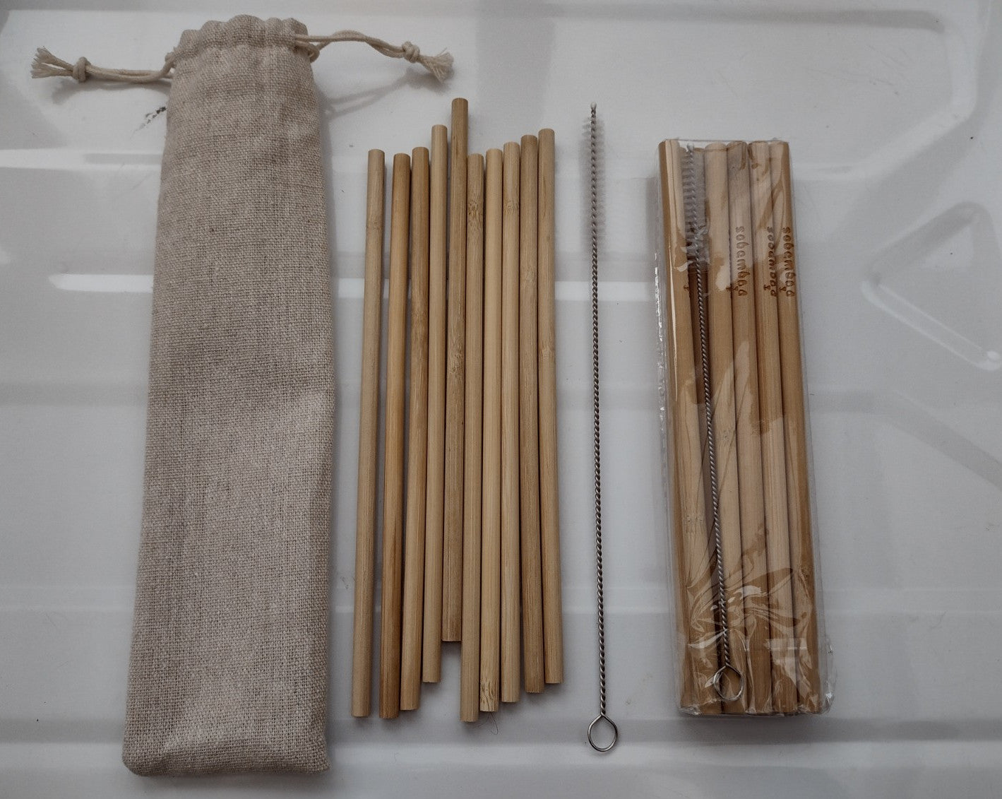 20 Bamboo Drinking Straws Set with Carry Bag & Cleaning Brush
