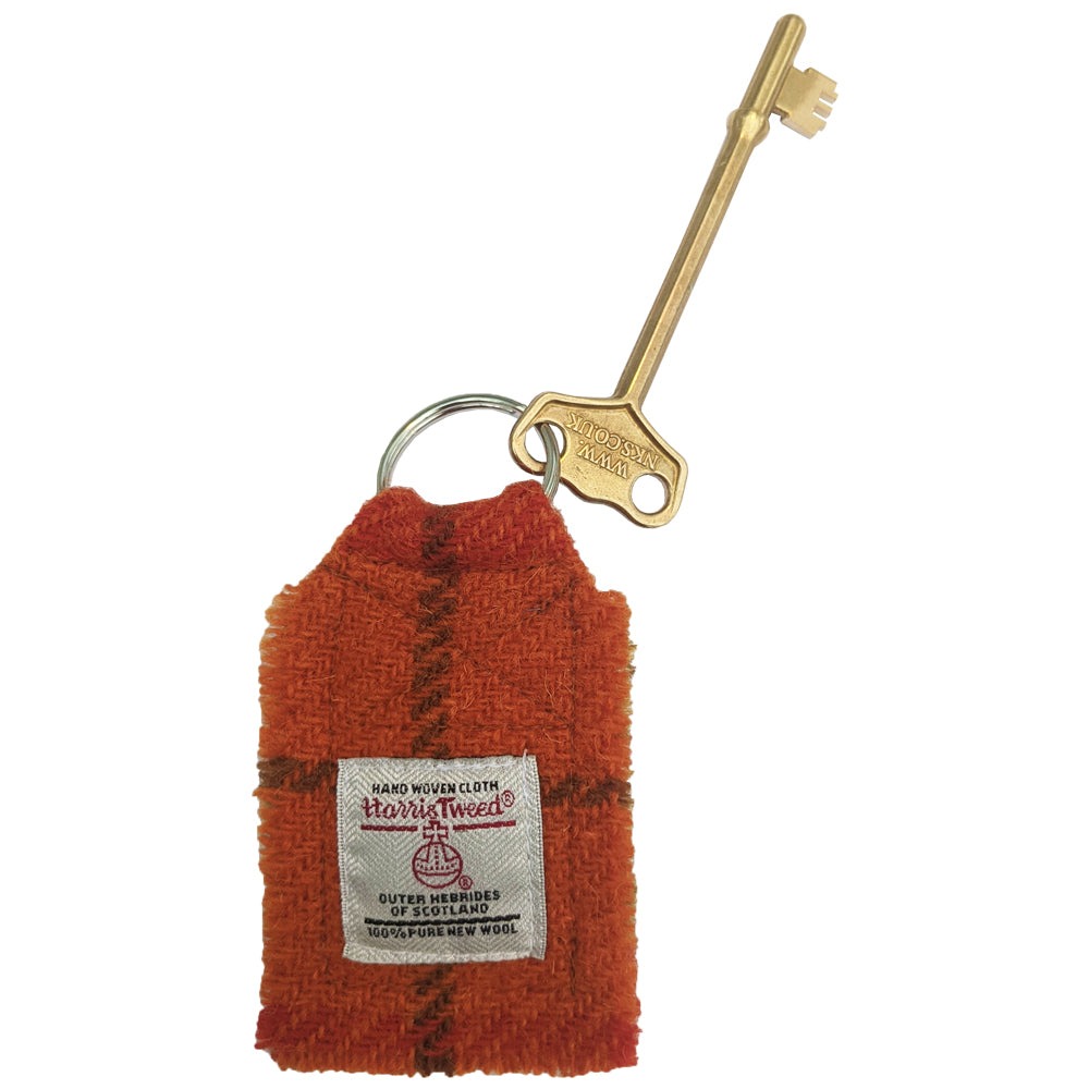 Brass RADAR key with Harris Tweed key fob - small head | The RADAR Key Company