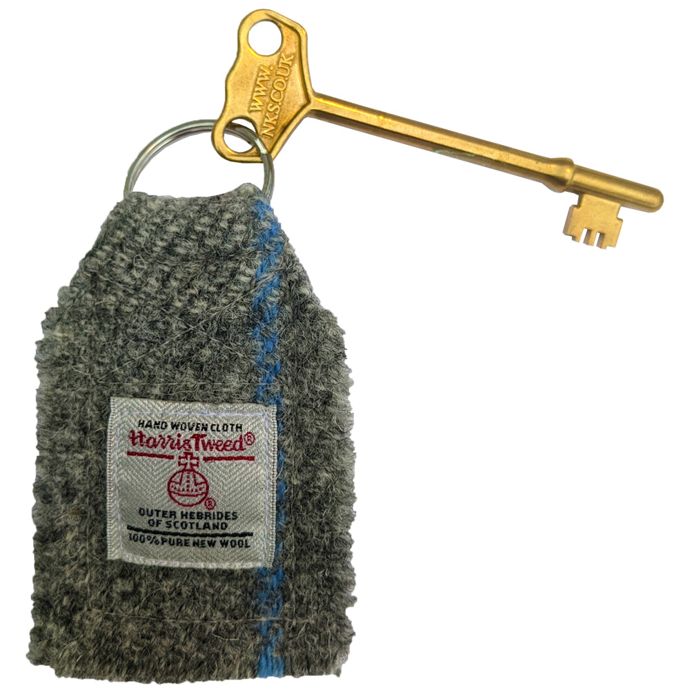 Brass RADAR key with Harris Tweed key fob - small head | The RADAR Key Company