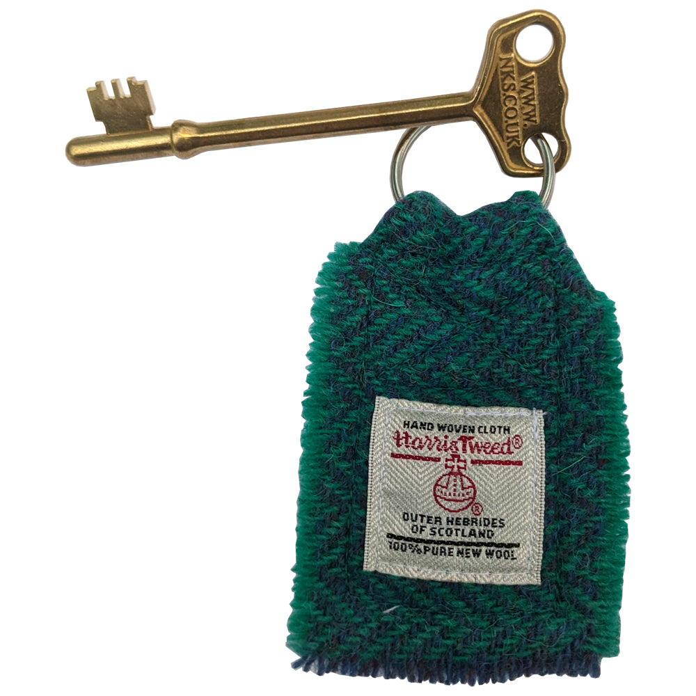 Brass RADAR key with Harris Tweed key fob - small head | The RADAR Key Company