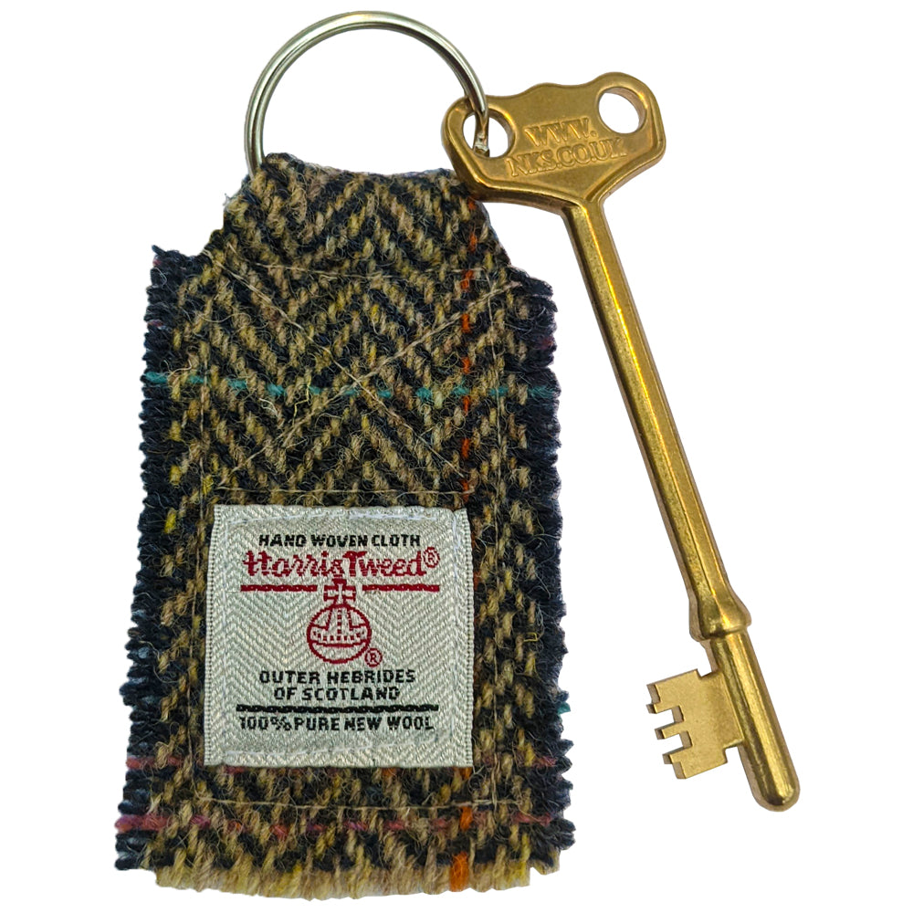 Brass RADAR key with Harris Tweed key fob - small head | The RADAR Key Company