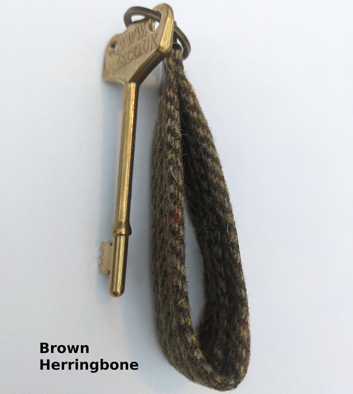 Brass RADAR key with Harris Tweed looped key fob - large head | The RADAR Key Company
