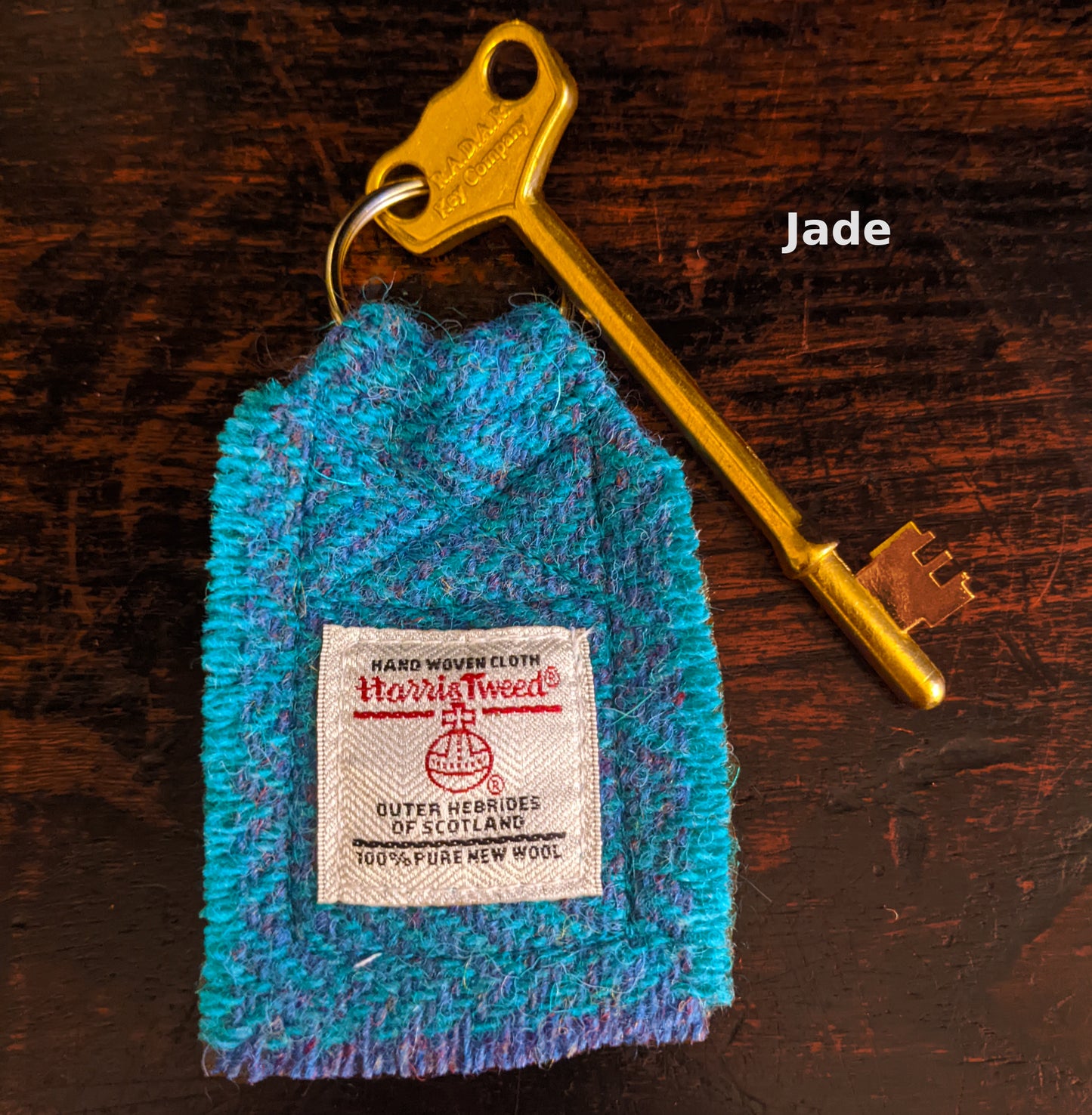 Brass RADAR key with Harris Tweed key fob - small head | The RADAR Key Company