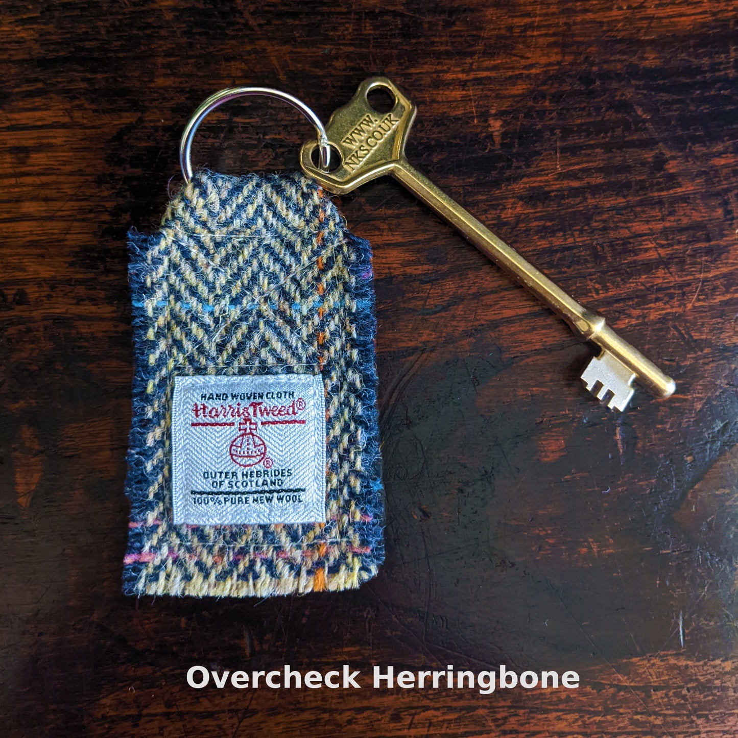 Brass RADAR key with Harris Tweed key fob - small head | The RADAR Key Company