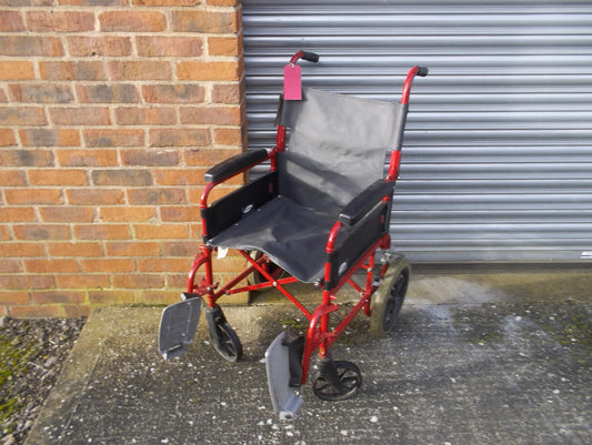 Lomax Uni 9 Steel Foldable Transit Wheelchair  - Red