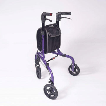 purple three wheelled rollator