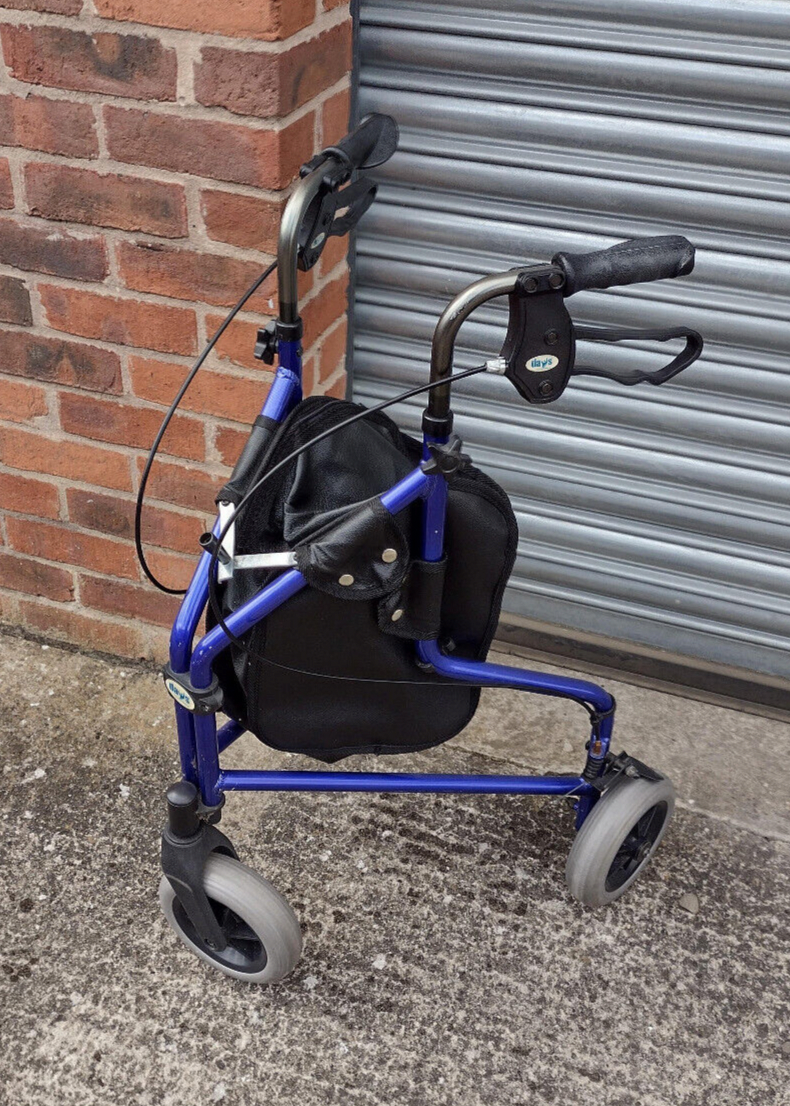 Patterson Medical Three Wheeled Walker Blue - Height Adjustable Handles and Bag