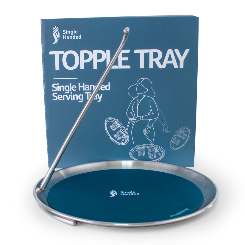 steel topple tray with blue neoprene cover and blue box packaging