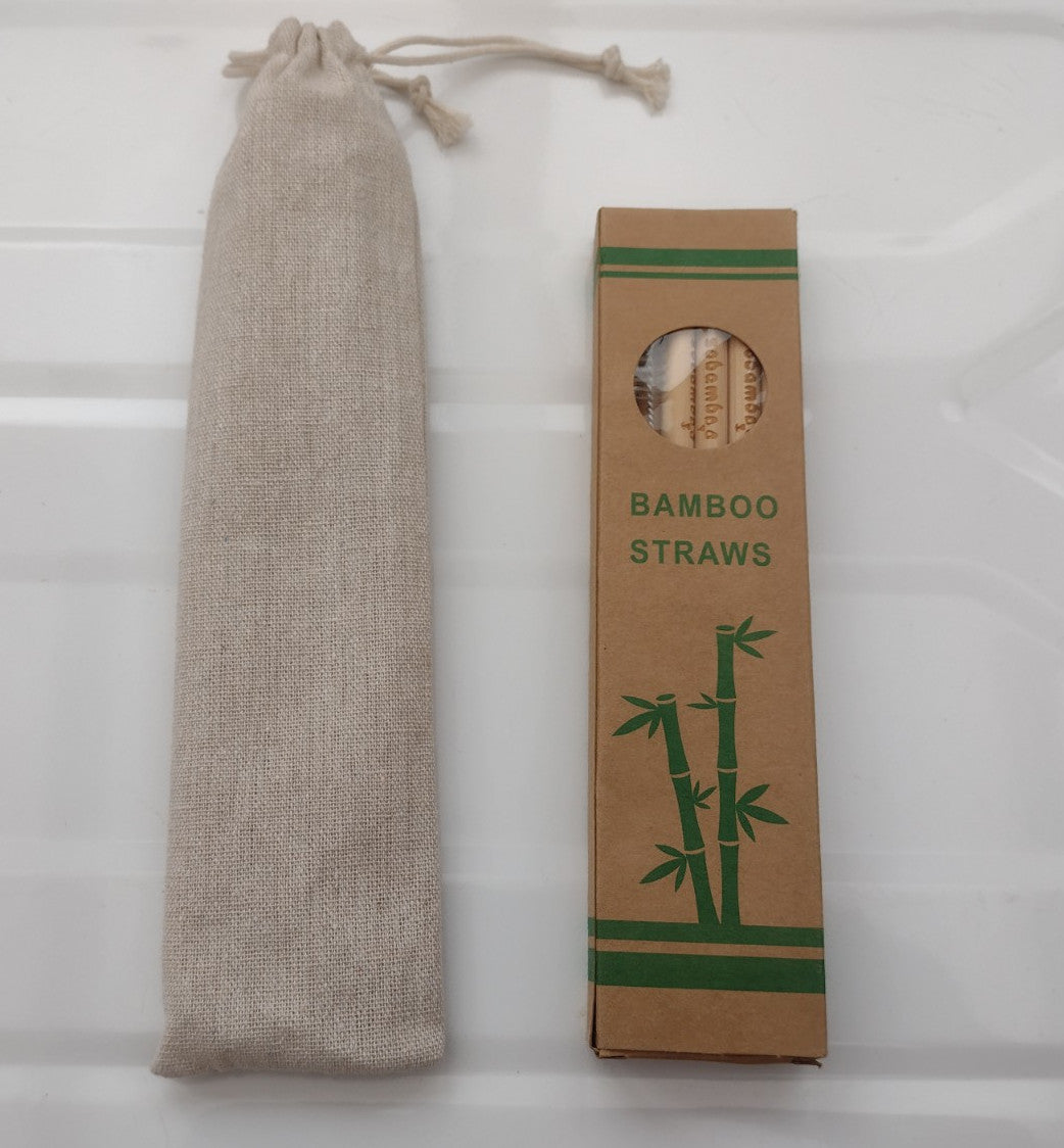 20 Bamboo Drinking Straws Set with Carry Bag & Cleaning Brush