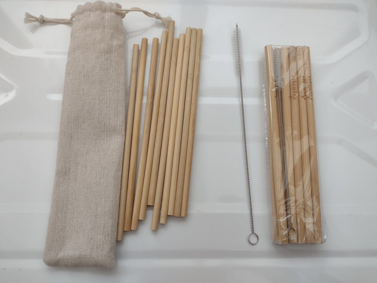 20 Bamboo Drinking Straws Set with Carry Bag & Cleaning Brush