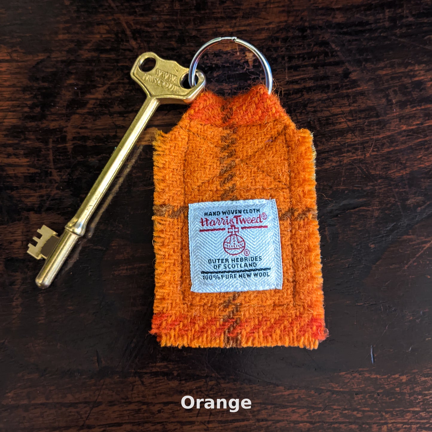 Brass RADAR key with Harris Tweed key fob - small head | The RADAR Key Company