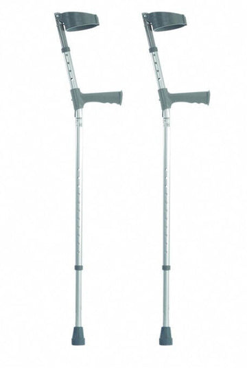 pair of metallic grey crutches